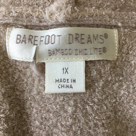 BAREFOOT DREAMS Light Taupe/Dark Cream Bamboo Chic Lite Robe Open Cardigan - Picture 2 of 9